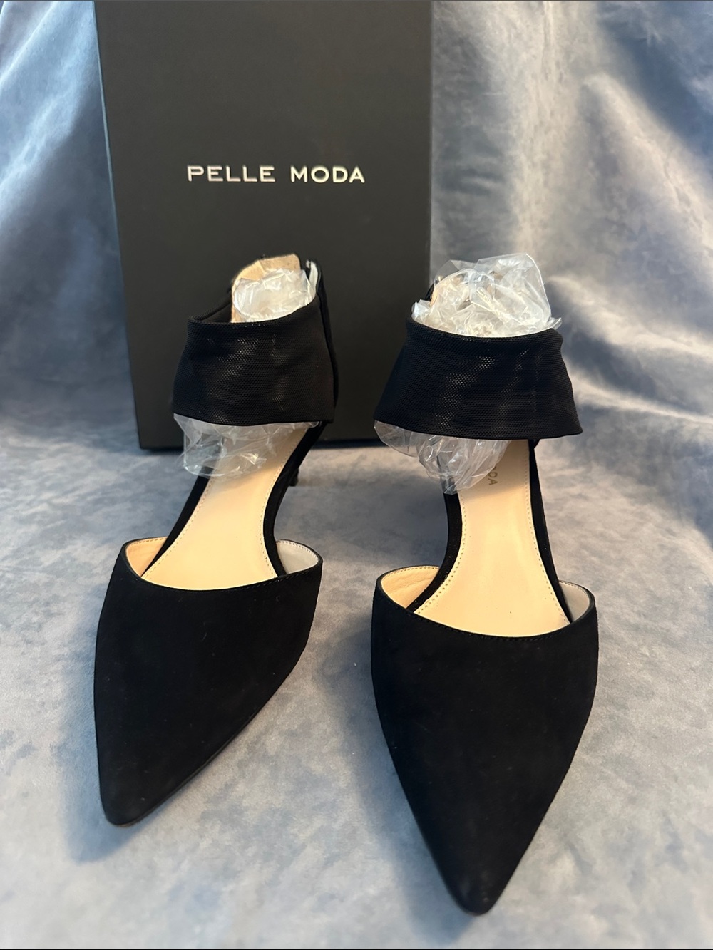 Pelle Moda Black Pointed D'Orsay Ankle-Strap Heels Size 8
